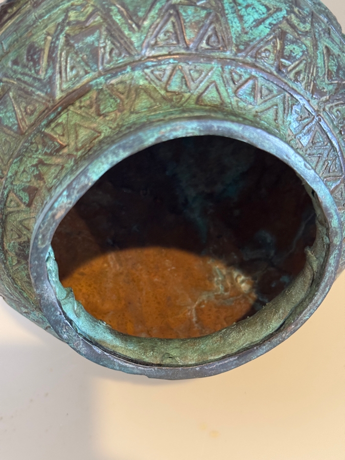 Archaic Style Bronze Neoclassical Vase With Relief Figures And Verdigris Patina 10'H [Photo 4]
