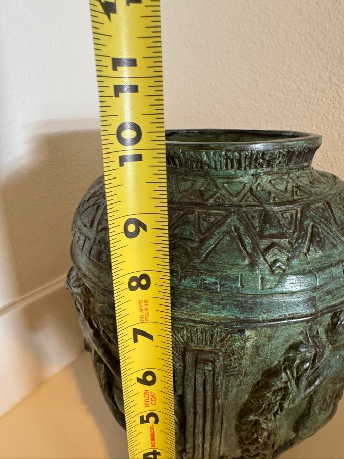 Archaic Style Bronze Neoclassical Vase With Relief Figures And Verdigris Patina 10'H [Photo 6]