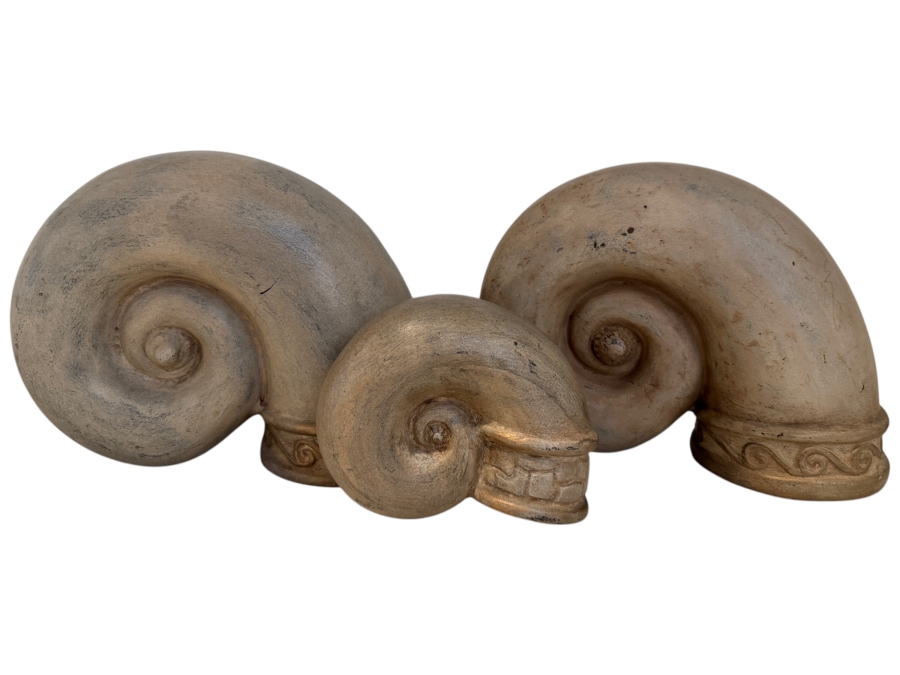 Decorative Ceramic Ammonite Fossil Sculptures Made In Mexico 4'W X 3'H and 9'W X 7'H