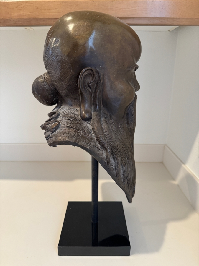 Large Bronze Bust Of Shou Lao On Black Museum Stand 22'H [Photo 4]