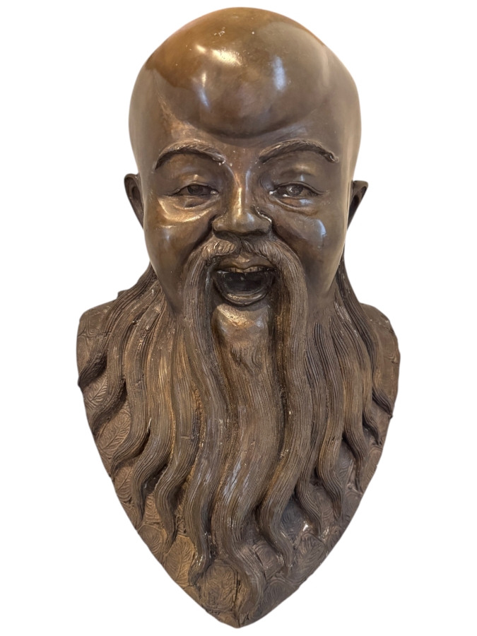 Large Bronze Bust Of Shou Lao On Black Museum Stand 22'H [Photo 2]