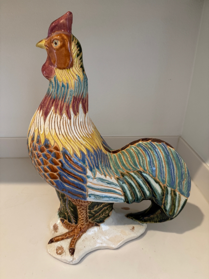 Vintage Hand-Painted Italian Majolica Ceramic Rooster Statue 20'H [Photo 4]