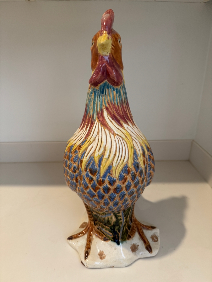 Vintage Hand-Painted Italian Majolica Ceramic Rooster Statue 20'H [Photo 3]