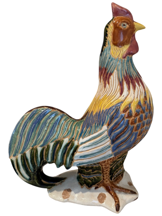 Vintage Hand-Painted Italian Majolica Ceramic Rooster Statue 20'H