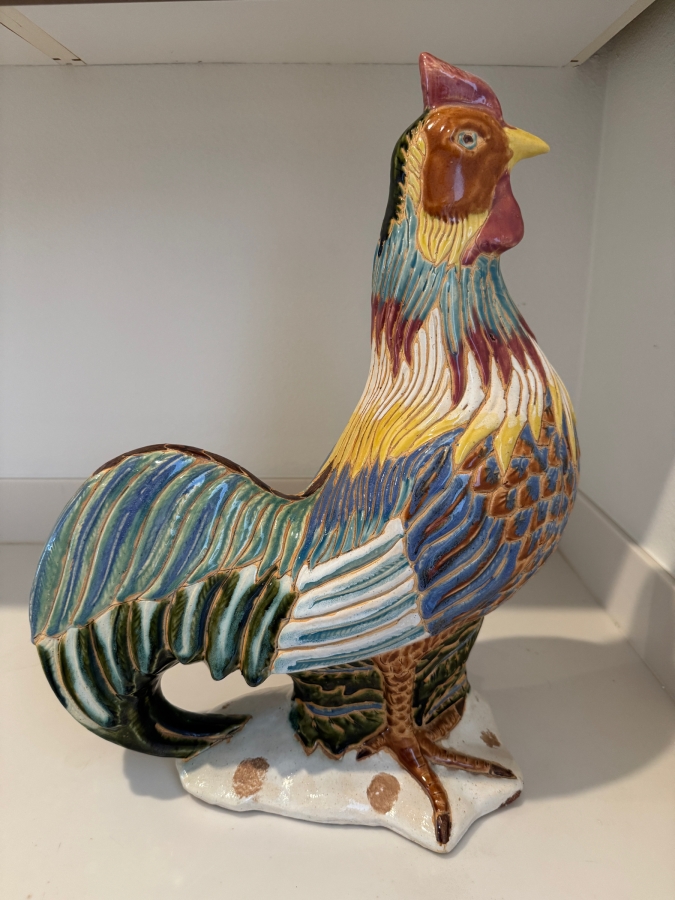 Vintage Hand-Painted Italian Majolica Ceramic Rooster Statue 20'H [Photo 2]
