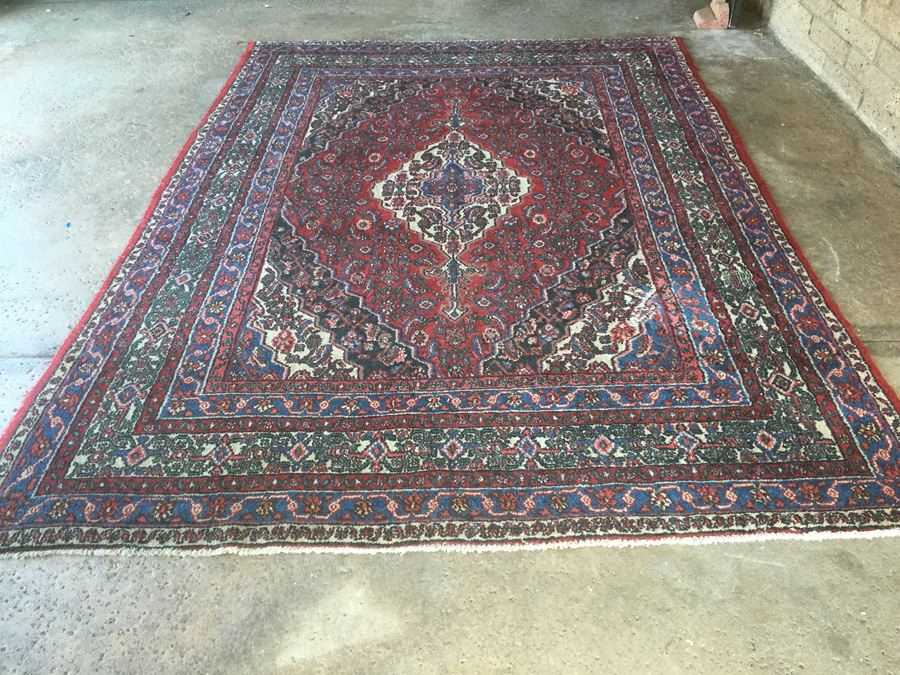 Large Vintage Hand Knotted Wool Persian Rug - Reds & Blues - 10'  x 7' 2'