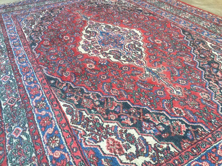 Large Vintage Hand Knotted Wool Persian Rug - Reds & Blues - 10'  x 7' 2' [Photo 2]