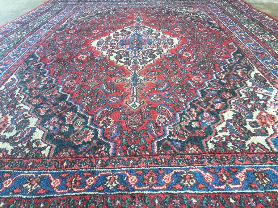 Large Vintage Hand Knotted Wool Persian Rug - Reds & Blues - 10'  x 7' 2' [Photo 11]