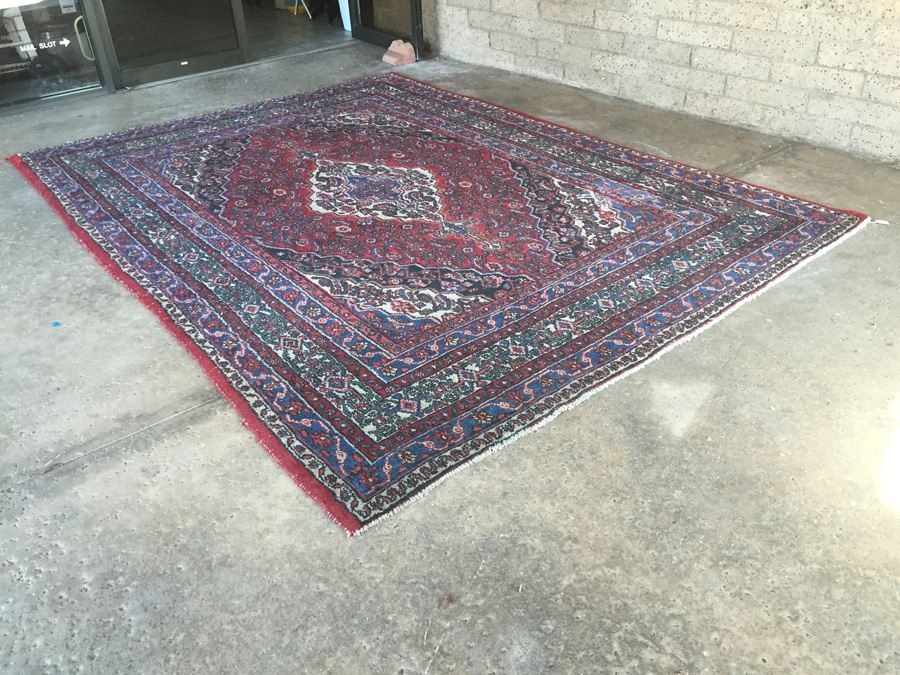 Large Vintage Hand Knotted Wool Persian Rug - Reds & Blues - 10'  x 7' 2' [Photo 5]