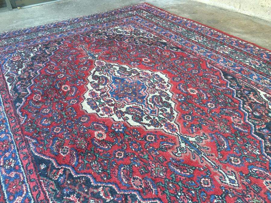 Large Vintage Hand Knotted Wool Persian Rug - Reds & Blues - 10'  x 7' 2' [Photo 7]