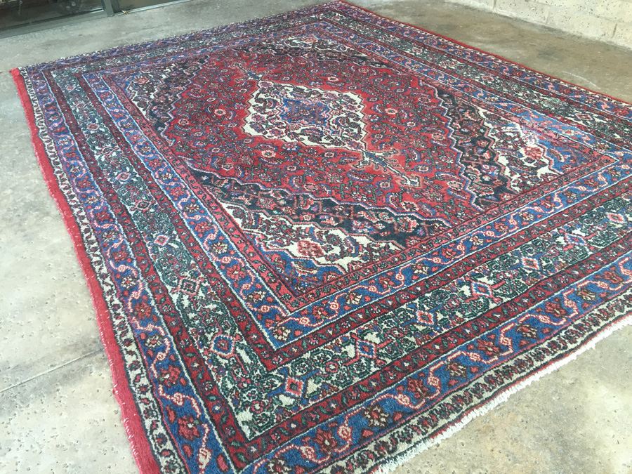 Large Vintage Hand Knotted Wool Persian Rug - Reds & Blues - 10'  x 7' 2' [Photo 4]