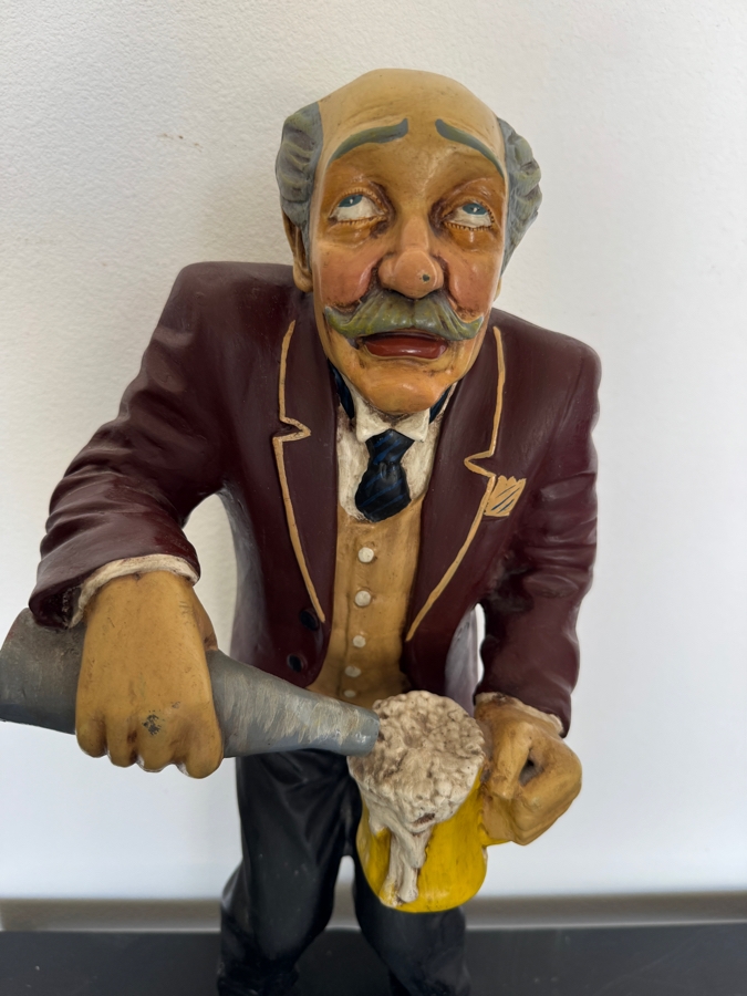 Vintage Hand-Painted Waiter Resin Statue Pouring Beer Into A Frothy Mug 26'H [Photo 3]