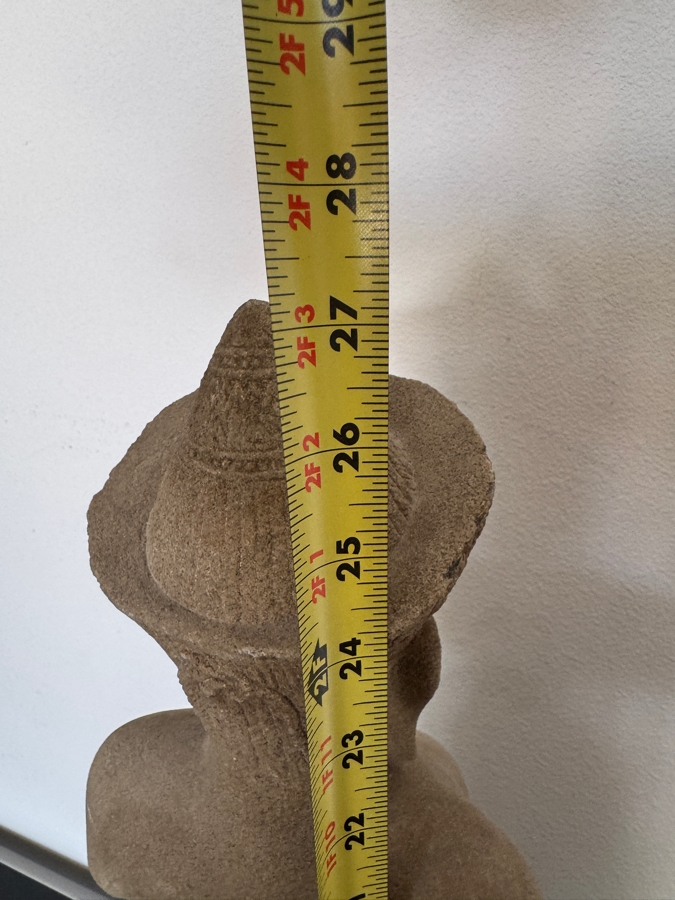 Large Vintage Khmer Style Sandstone Female Deity Torso Figure On A Black Museum Stand 27'H [Photo 5]