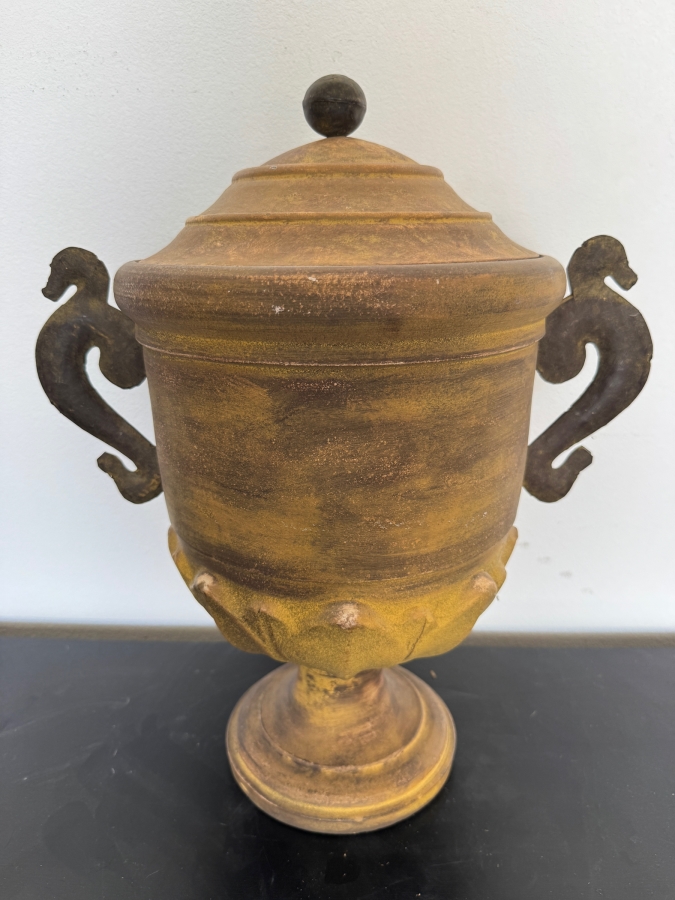 Decorative Lidded Urn With Figural Seahorse Handles And Hand-Applied Aged Patina Finish 19'H [Photo 2]