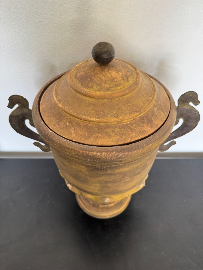Decorative Lidded Urn With Figural Seahorse Handles And Hand-Applied Aged Patina Finish 19'H [Photo 3]