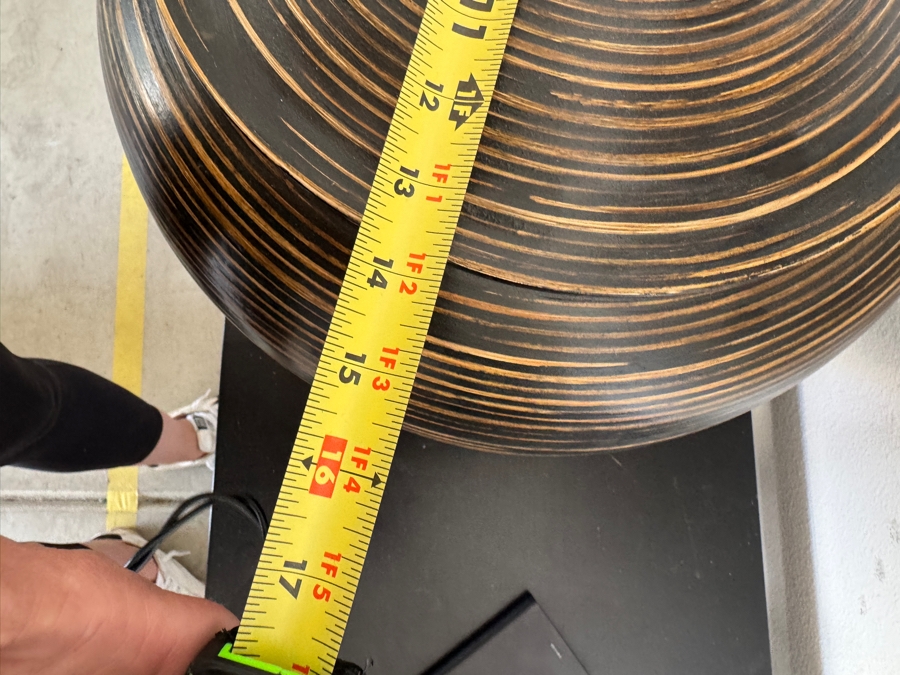 Vintage Vietnamese Coiled Bamboo Lidded Ginger Jar With Black And Brown Lacquer Stripes 15'W X 13'H [Photo 6]