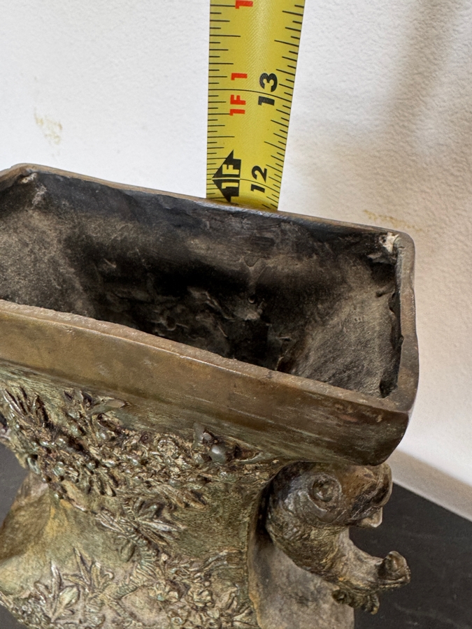Archaic Style Chinese Bronze Ritual Fanghu Vase With Taotie Relief Decoration And Ring Handles 12'H [Photo 10]