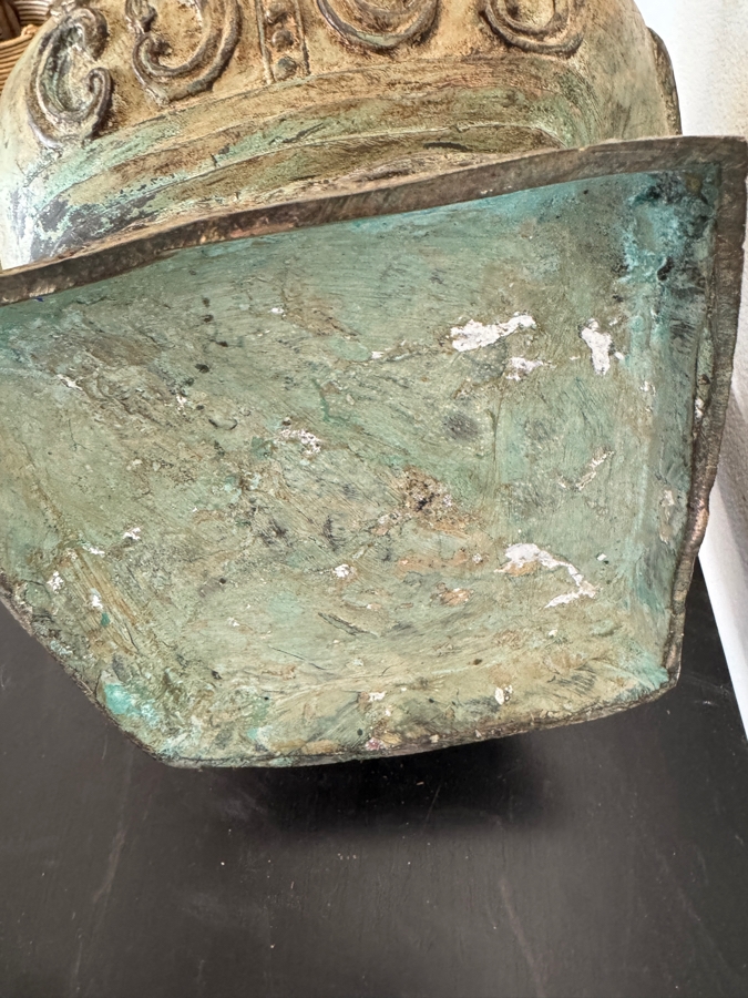 Archaic Style Chinese Bronze Ritual Fanghu Vase With Taotie Relief Decoration And Ring Handles 12'H [Photo 5]