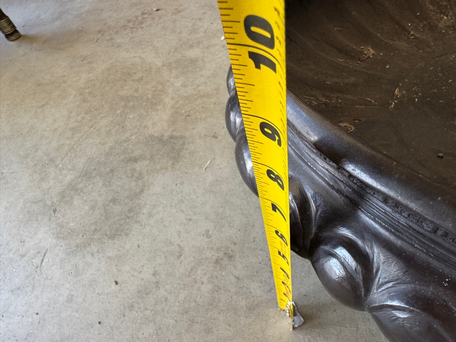 Substantial Neoclassical Greco-Roman Style Bronze Jardinière Bowl With Greek Key Pattern Relief Lion Mask Ring Handles And Paw Feet 19'W X 9'H [Photo 9]