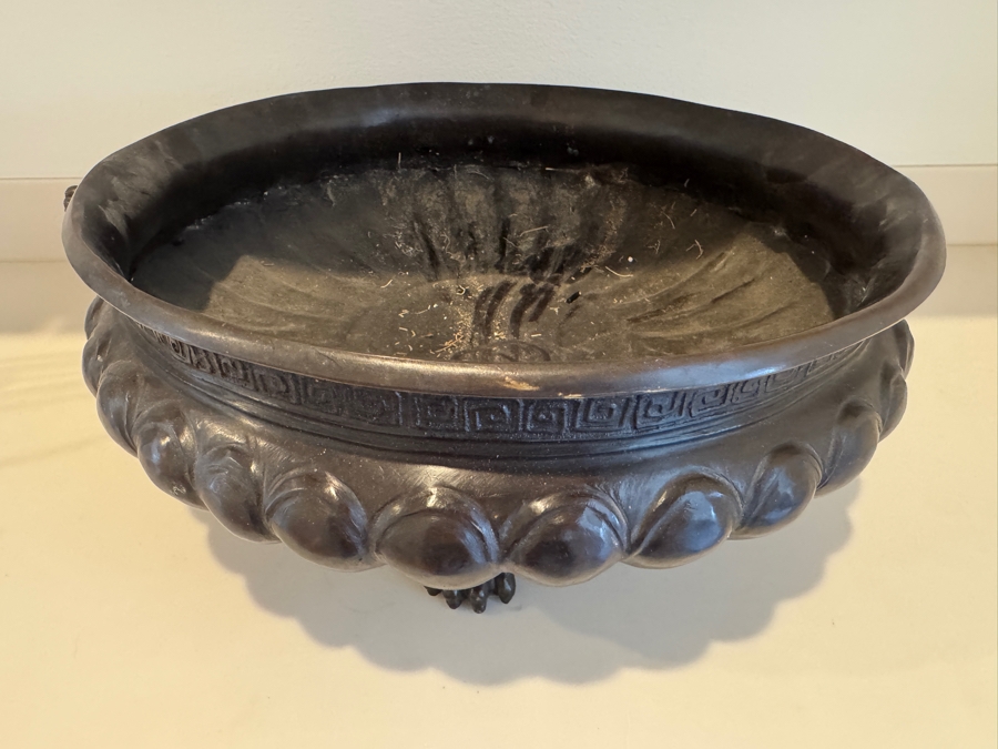 Substantial Neoclassical Greco-Roman Style Bronze Jardinière Bowl With Greek Key Pattern Relief Lion Mask Ring Handles And Paw Feet 19'W X 9'H [Photo 3]