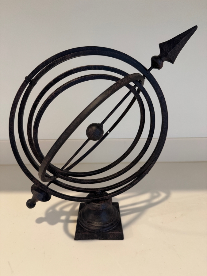 Wrought Iron Garden Armillary Sundial With Central Arrow Gnomon On Decorative Square Pedestal Base 16'H [Photo 2]