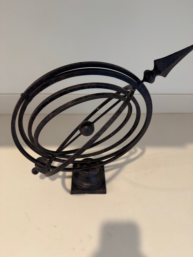 Wrought Iron Garden Armillary Sundial With Central Arrow Gnomon On Decorative Square Pedestal Base 16'H [Photo 3]