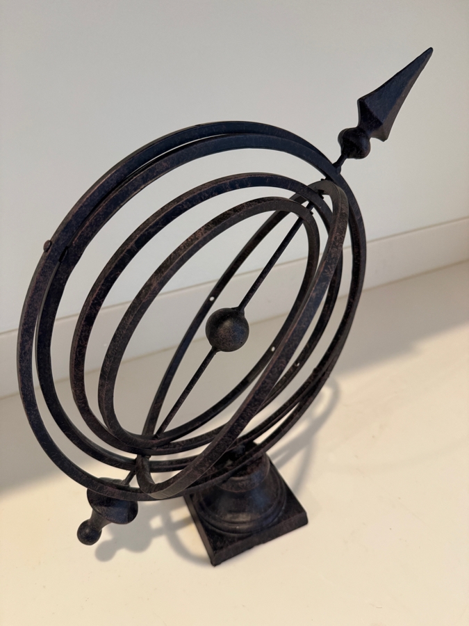 Wrought Iron Garden Armillary Sundial With Central Arrow Gnomon On Decorative Square Pedestal Base 16'H [Photo 4]