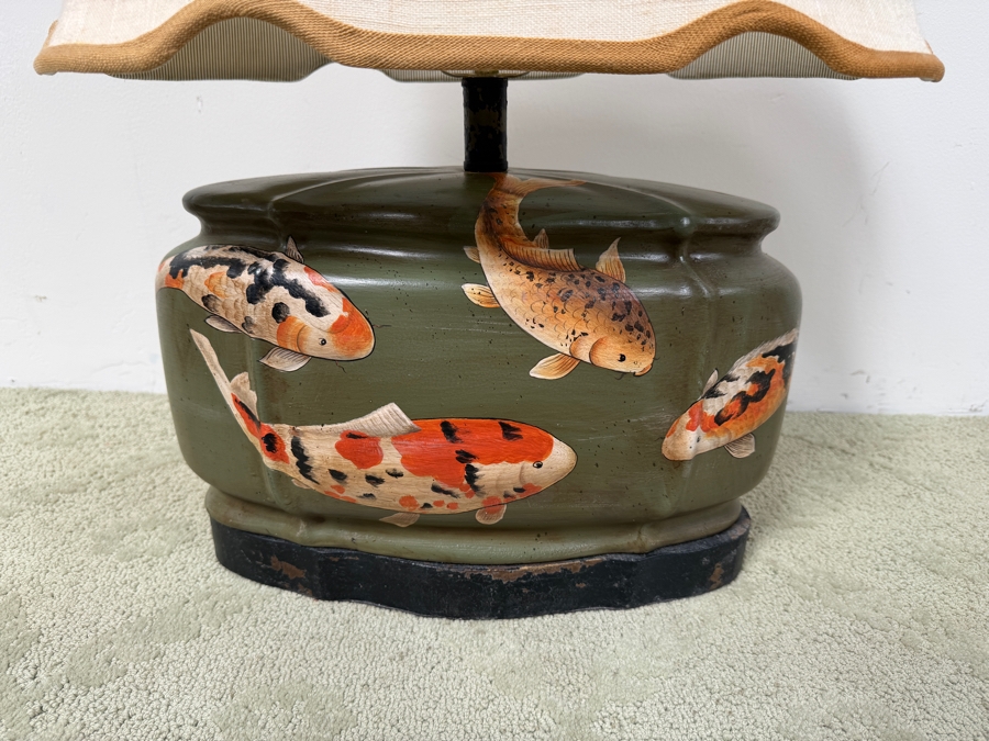 Just Added - Vintage Ceramic Table Lamp With Hand Painted Koi Fish 24'H [Photo 3]