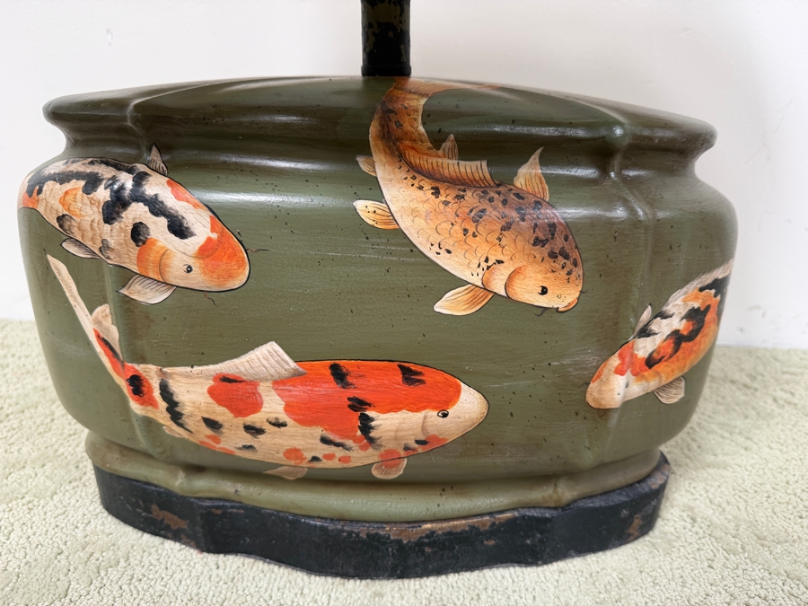 Just Added - Vintage Ceramic Table Lamp With Hand Painted Koi Fish 24'H [Photo 4]