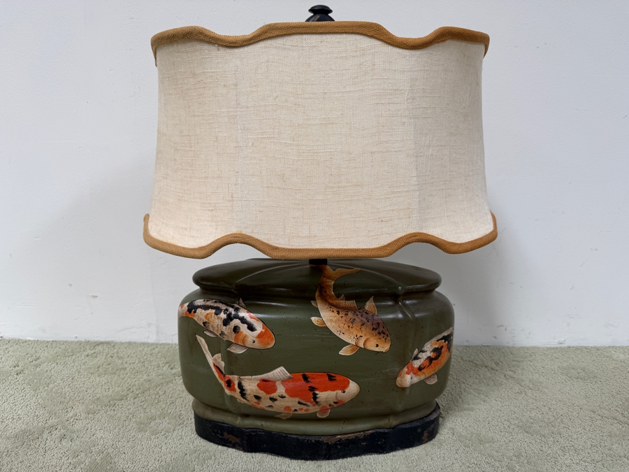 Just Added - Vintage Ceramic Table Lamp With Hand Painted Koi Fish 24'H [Photo 2]