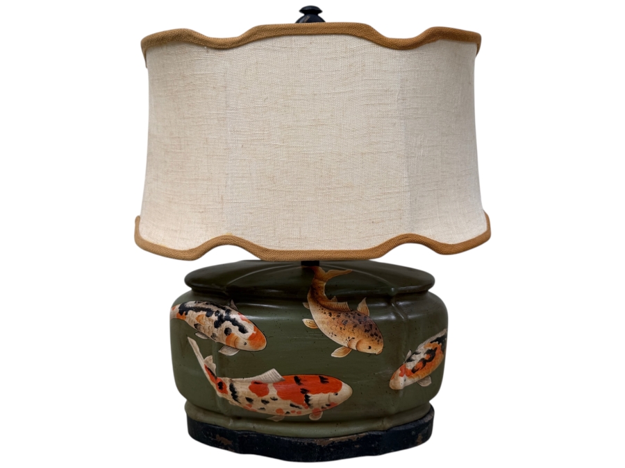 Just Added - Vintage Ceramic Table Lamp With Hand Painted Koi Fish 24'H