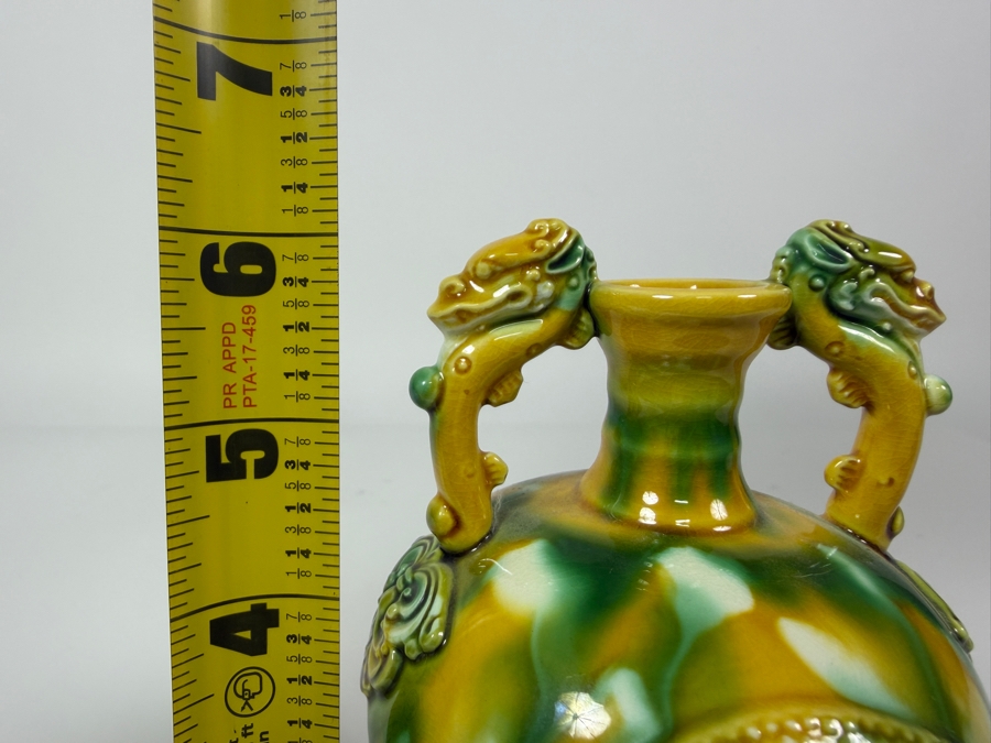 Just Added - Vintage Chinese Porcelain Vase Featuring Traditional Tang Sancai Glazing With Wooden Stand 6'H [Photo 8]
