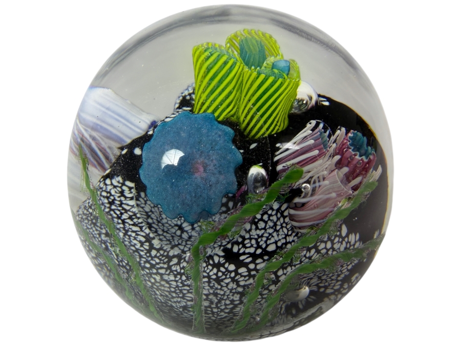 Just Added - Mark Eckstrand Aquarium Coral Reef Studio Art Glass Paperweight Signed ME And Dated 1991 4'W