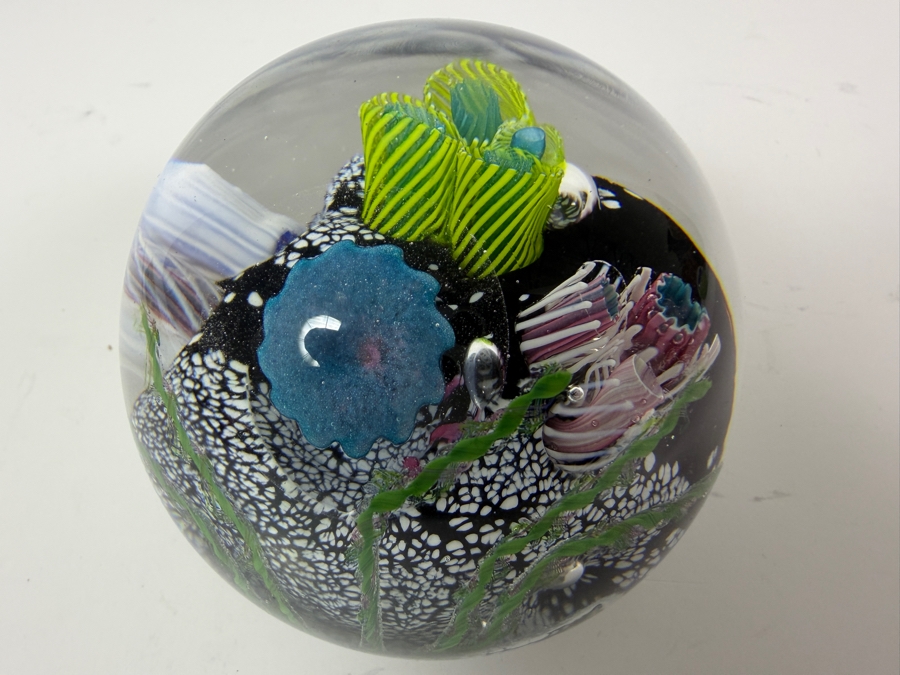 Just Added - Mark Eckstrand Aquarium Coral Reef Studio Art Glass Paperweight Signed ME And Dated 1991 4'W [Photo 2]