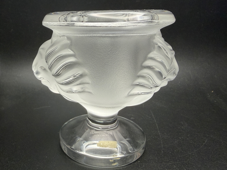 Just Added - Lalique Frosted Crystal Tete De Lion Pedestal Cigarette Cup Or Candle Holder 3.75'H [Photo 2]