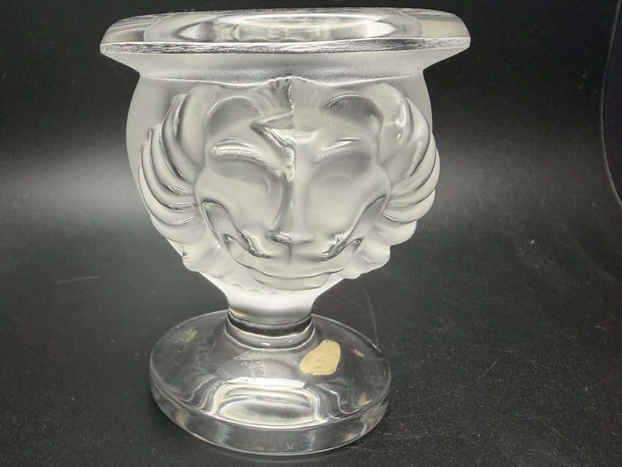 Just Added - Lalique Frosted Crystal Tete De Lion Pedestal Cigarette Cup Or Candle Holder 3.75'H [Photo 3]