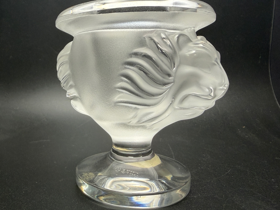 Just Added - Lalique Frosted Crystal Tete De Lion Pedestal Cigarette Cup Or Candle Holder 3.75'H [Photo 4]