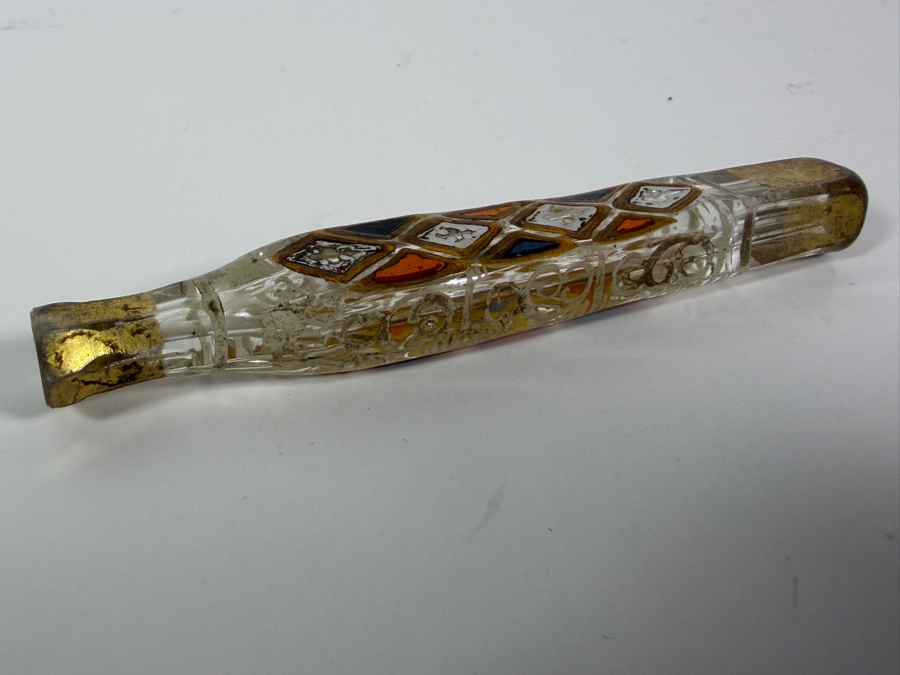 Just Added - Vintage Hand Painted Perfume Bottle Without A Stopper 4.5'L [Photo 4]