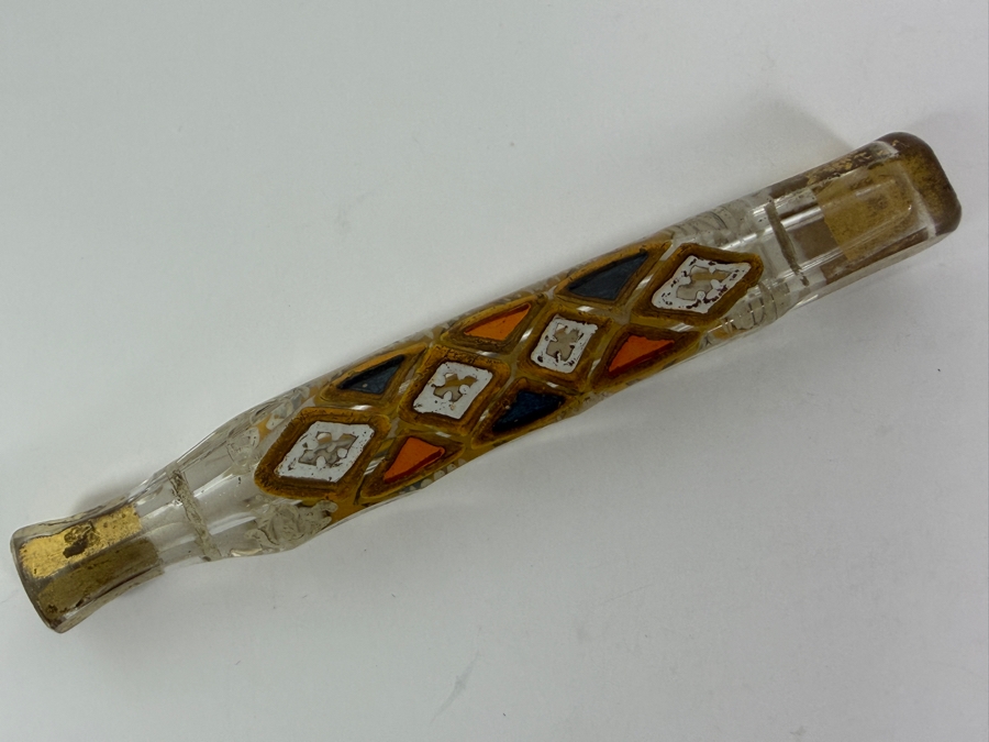 Just Added - Vintage Hand Painted Perfume Bottle Without A Stopper 4.5'L [Photo 2]