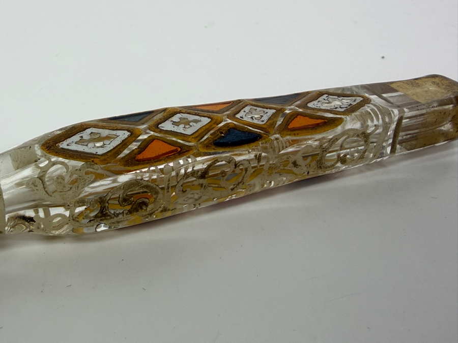 Just Added - Vintage Hand Painted Perfume Bottle Without A Stopper 4.5'L [Photo 3]
