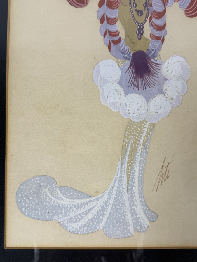 Just Added - Romain (Erte) De Tirtoff (1892-1990, Russia) Original Gouache On Paper Costume Design Signed Lower Left 7.5W X 12.5 Framed 15.5W X 21'H [Photo 7]
