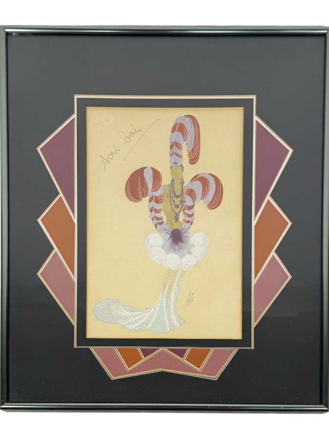 Just Added - Romain (Erte) De Tirtoff (1892-1990, Russia) Original Gouache On Paper Costume Design Signed Lower Left 7.5W X 12.5 Framed 15.5W X 21'H [Photo 2]