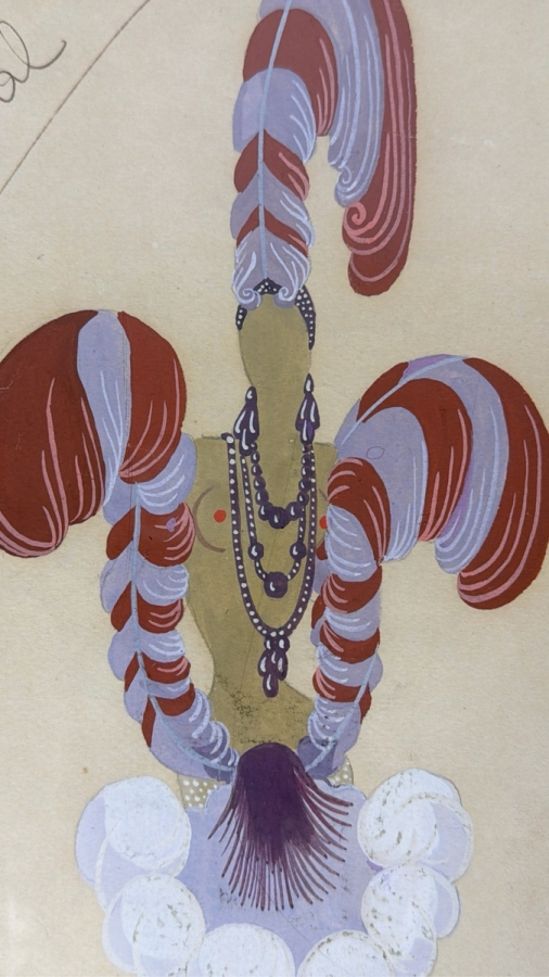 Just Added - Romain (Erte) De Tirtoff (1892-1990, Russia) Original Gouache On Paper Costume Design Signed Lower Left 7.5W X 12.5 Framed 15.5W X 21'H [Photo 5]