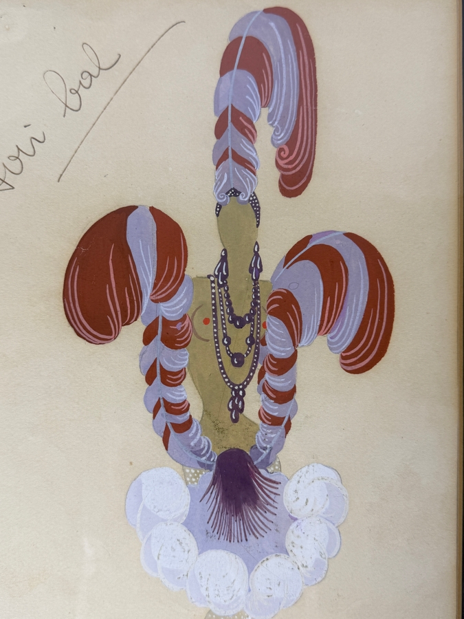 Just Added - Romain (Erte) De Tirtoff (1892-1990, Russia) Original Gouache On Paper Costume Design Signed Lower Left 7.5W X 12.5 Framed 15.5W X 21'H [Photo 6]