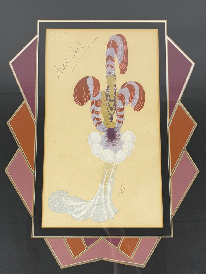 Just Added - Romain (Erte) De Tirtoff (1892-1990, Russia) Original Gouache On Paper Costume Design Signed Lower Left 7.5W X 12.5 Framed 15.5W X 21'H [Photo 4]