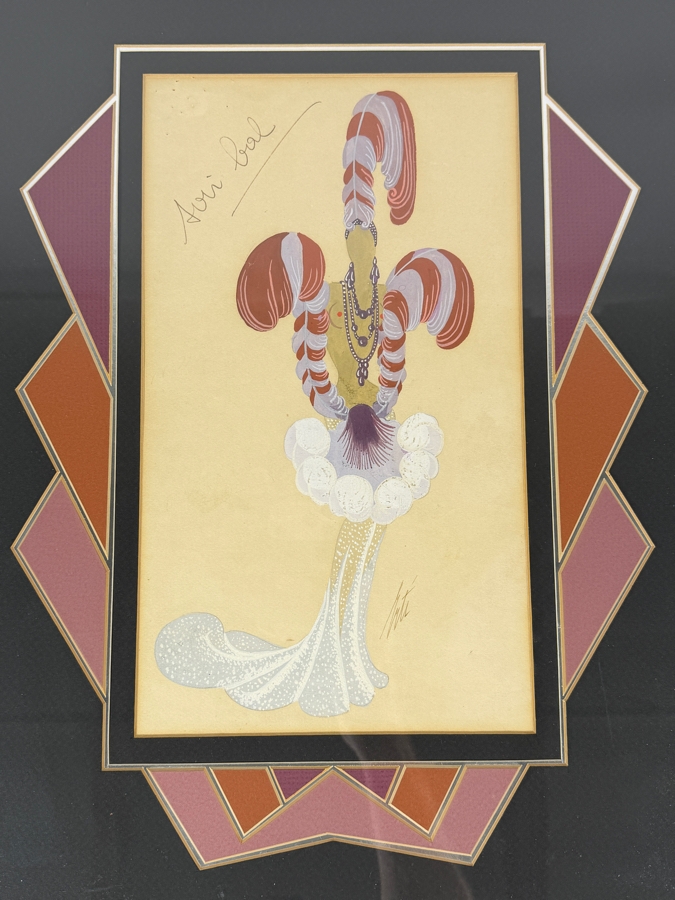 Just Added - Romain (Erte) De Tirtoff (1892-1990, Russia) Original Gouache On Paper Costume Design Signed Lower Left 7.5W X 12.5 Framed 15.5W X 21'H [Photo 3]