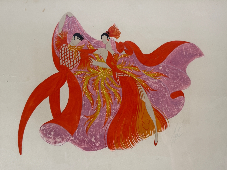 Just Added - Romain (Erte) De Tirtoff (1892-1990, Russia) Original Gouache On Paper Costume Design Signed Lower Left And Titled Verso 13W X 9.5 Framed 21W X 17.5'H [Photo 6]