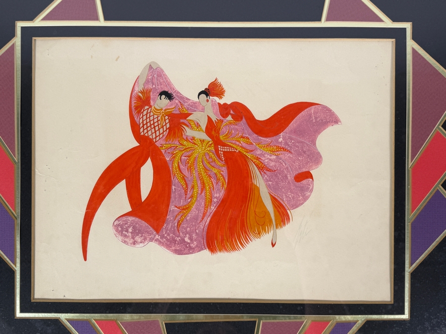 Just Added - Romain (Erte) De Tirtoff (1892-1990, Russia) Original Gouache On Paper Costume Design Signed Lower Left And Titled Verso 13W X 9.5 Framed 21W X 17.5'H