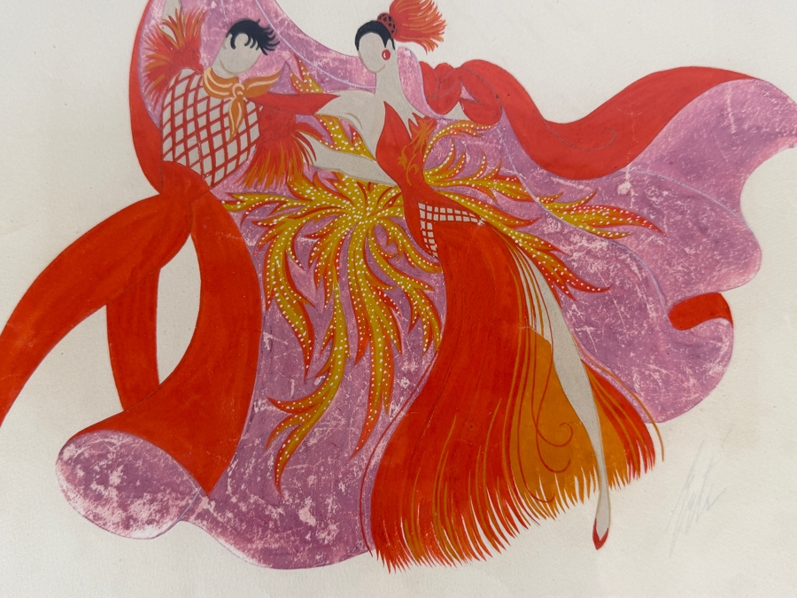 Just Added - Romain (Erte) De Tirtoff (1892-1990, Russia) Original Gouache On Paper Costume Design Signed Lower Left And Titled Verso 13W X 9.5 Framed 21W X 17.5'H [Photo 8]