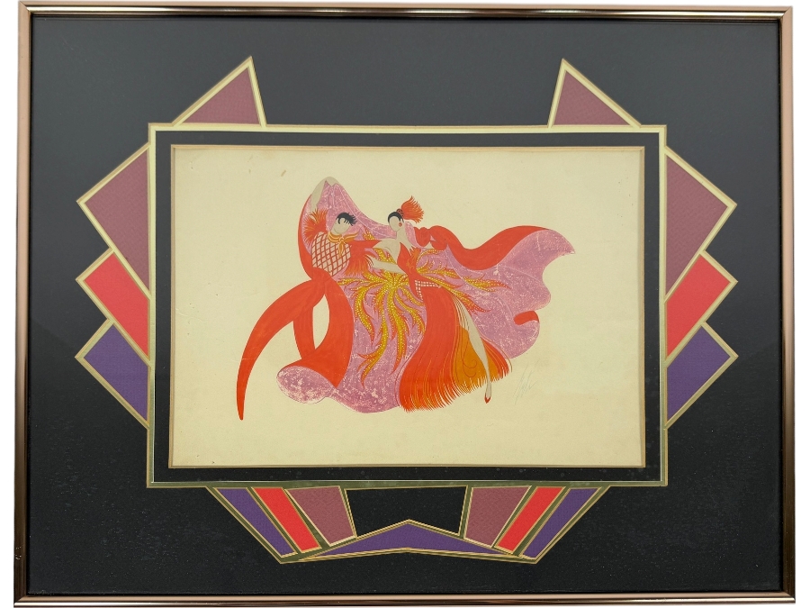 Just Added - Romain (Erte) De Tirtoff (1892-1990, Russia) Original Gouache On Paper Costume Design Signed Lower Left And Titled Verso 13W X 9.5 Framed 21W X 17.5'H [Photo 2]